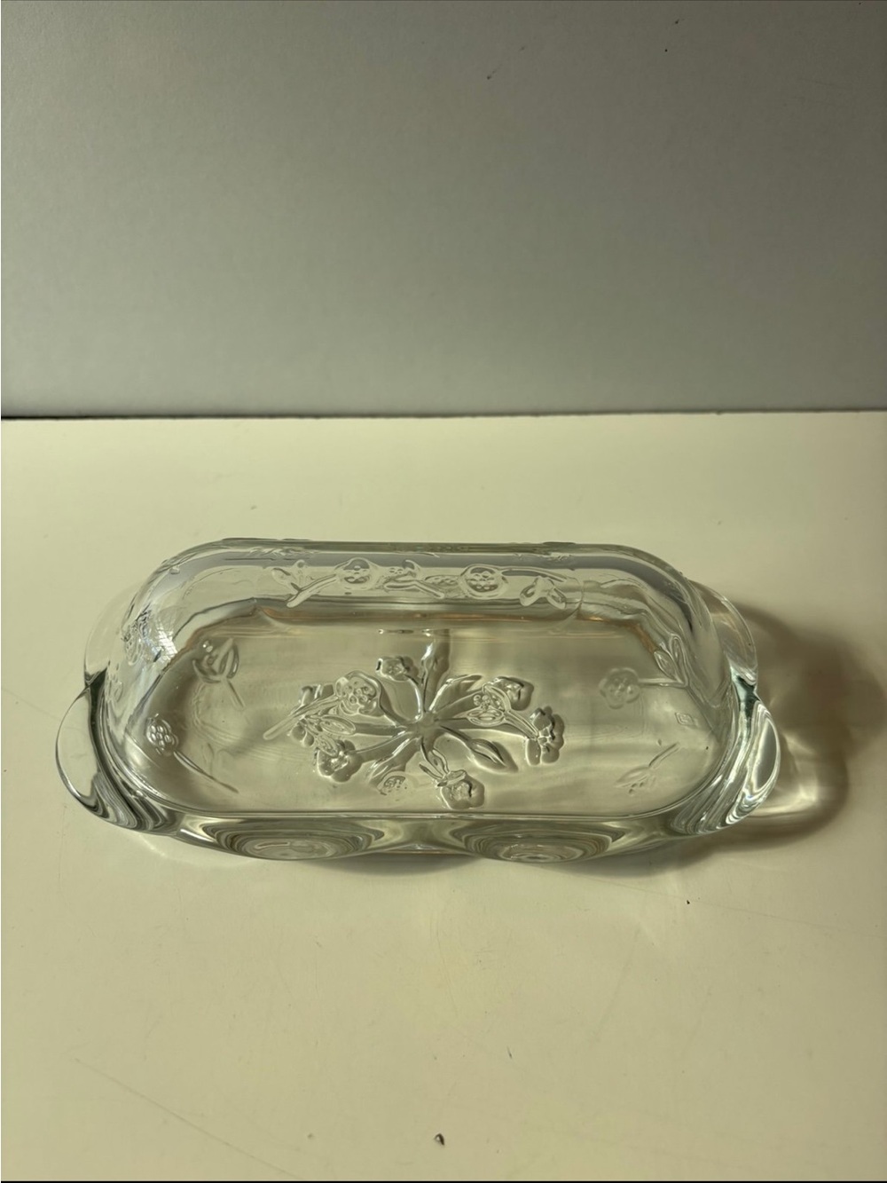vintage Anchor Hocking Savannah clear glass covered butter dish